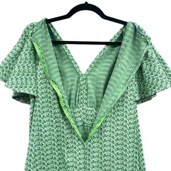 VTg 70s Maxi Dress Womens M Green Flutter Sleeve Mod Boho Prairie Cottagecore US - Picture 5 of 16